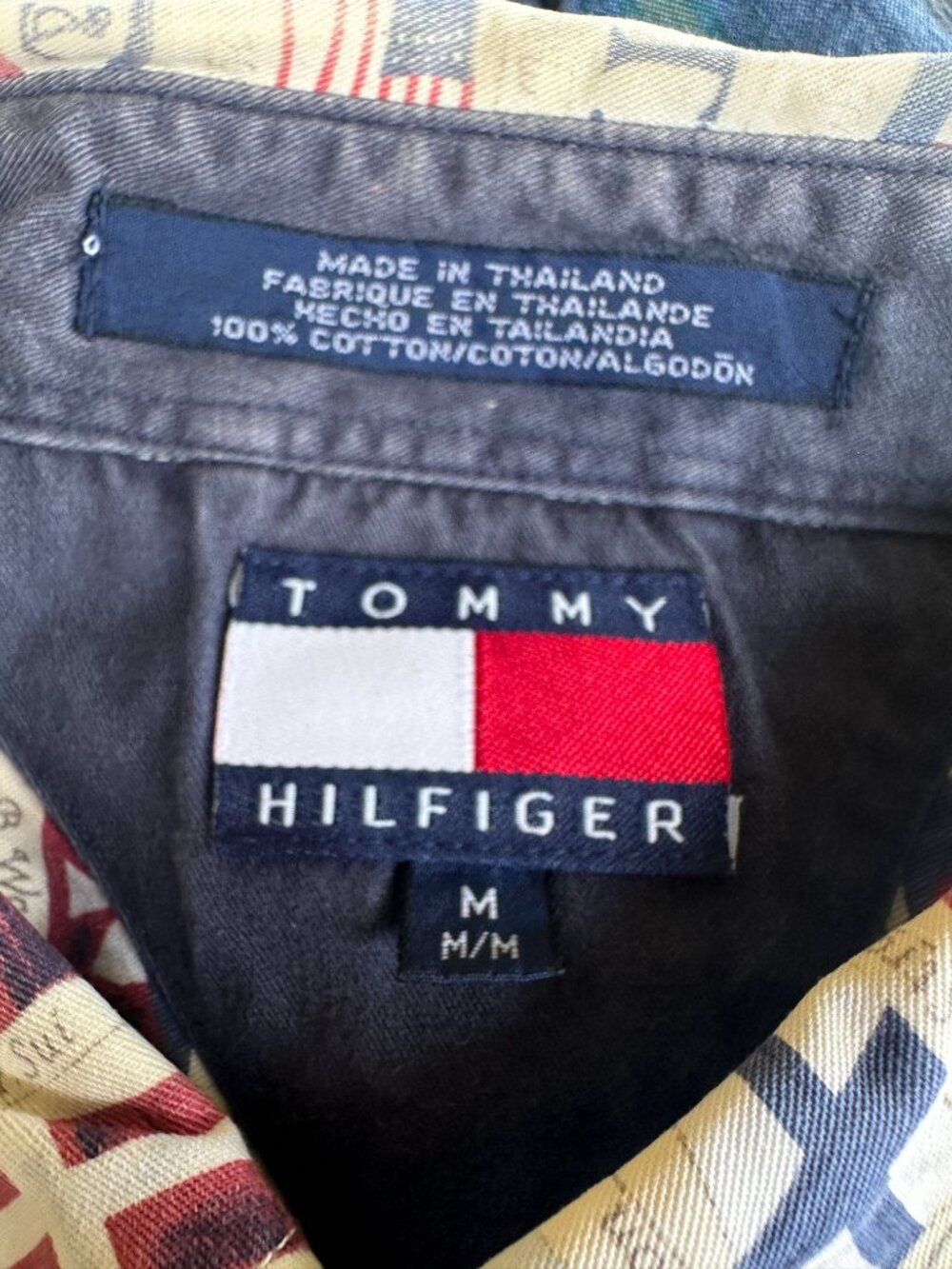 Vintage Tommy Hilfiger Nautical Flags Design Men's LS Button Front Shirt Medium - Picture 2 of 6